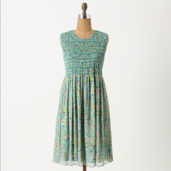 Anna Sui Dresses & Skirts - Anna Sui for Anthropologie smocked teal dress